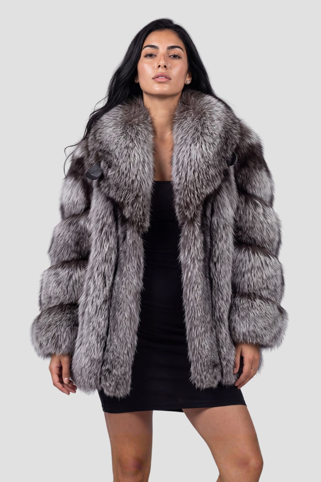 Veste longue en fourrure grise Héritage fourrure