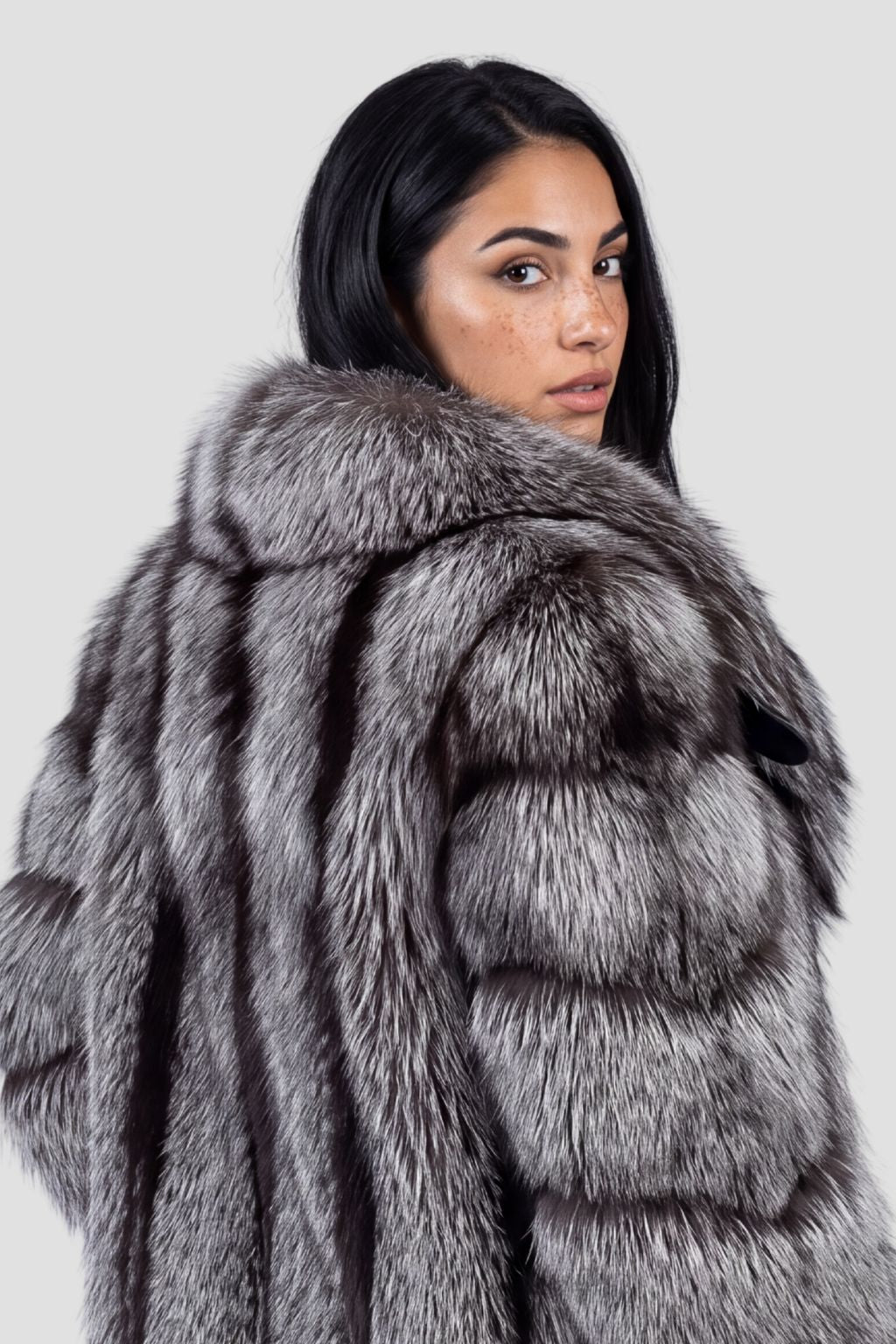 Veste longue en fourrure grise Héritage fourrure