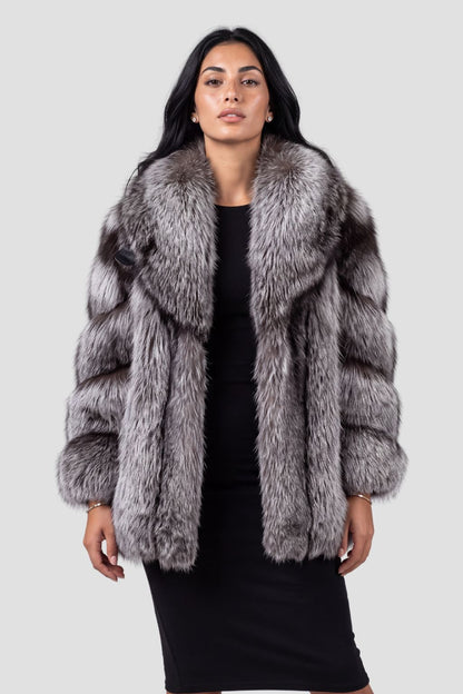 Veste longue en fourrure grise Héritage fourrure