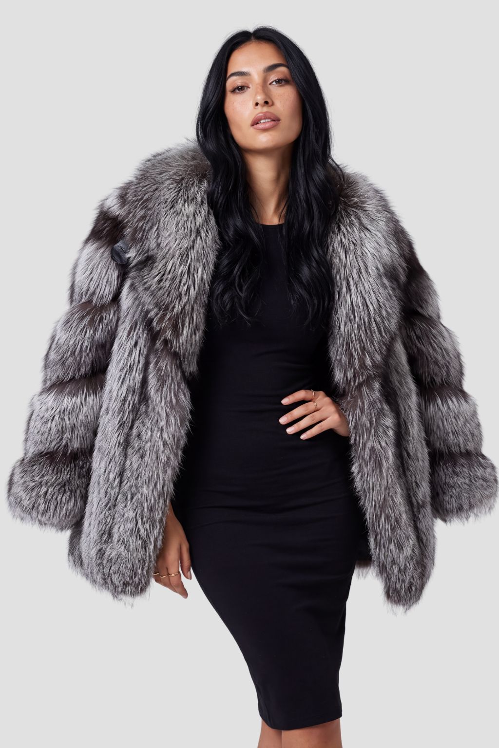 Veste longue en fourrure grise Héritage fourrure