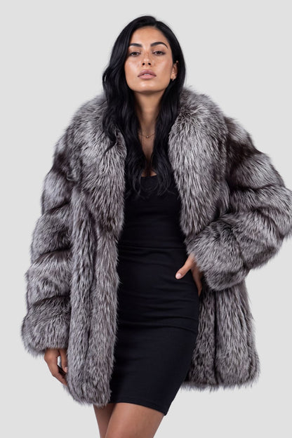 Veste longue en fourrure grise Héritage fourrure